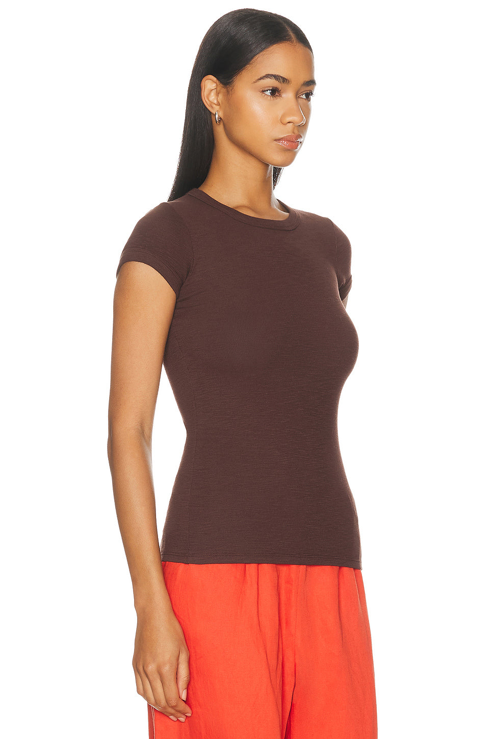 Textured Rib Cap Sleeve Crewneck Tee