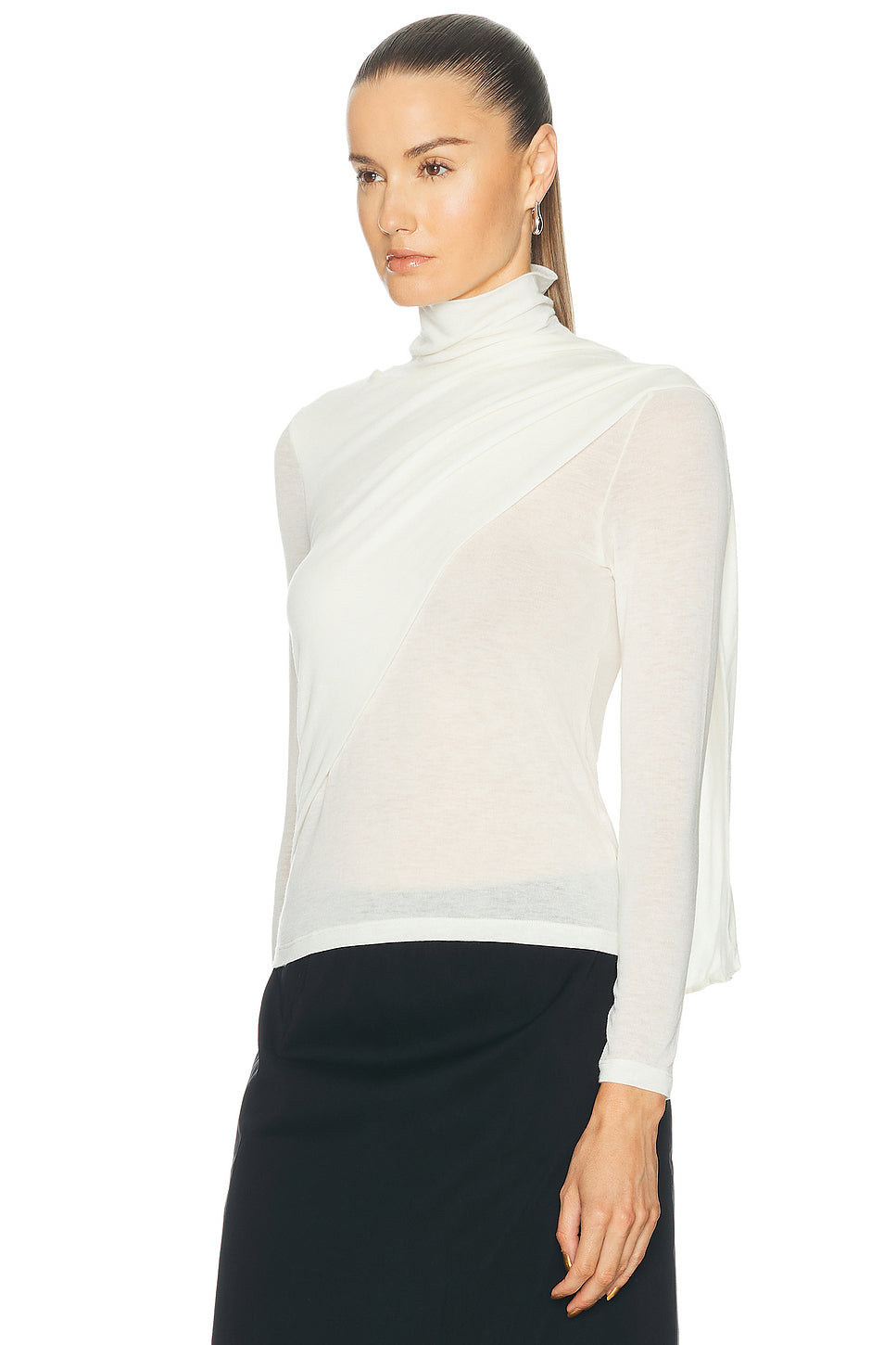 Sheer Cashmere Jersey Bandana Turtleneck Top