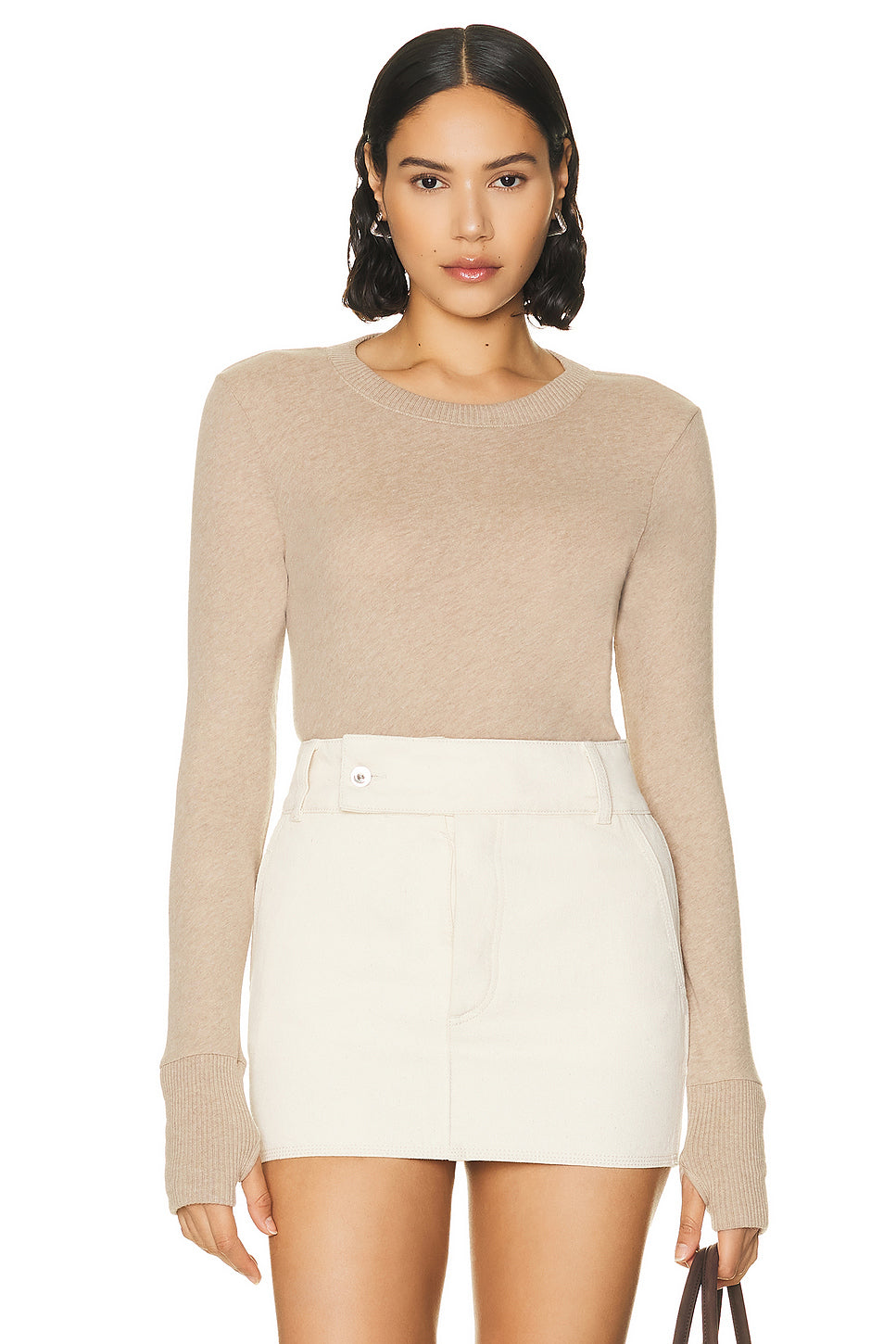 Cashmere Easy Cuffed Crew Neck Top