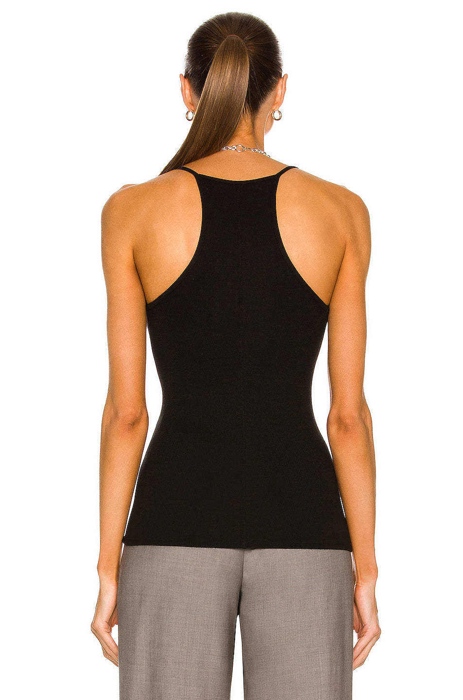 Stretch Silk Knit V Racer Tank Top