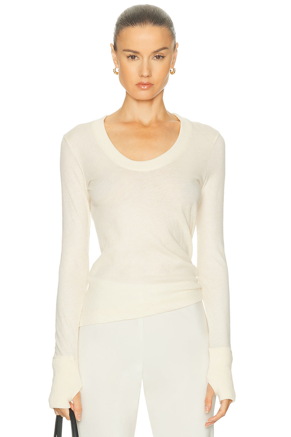 Cashmere Easy Cuffed U Neck Top