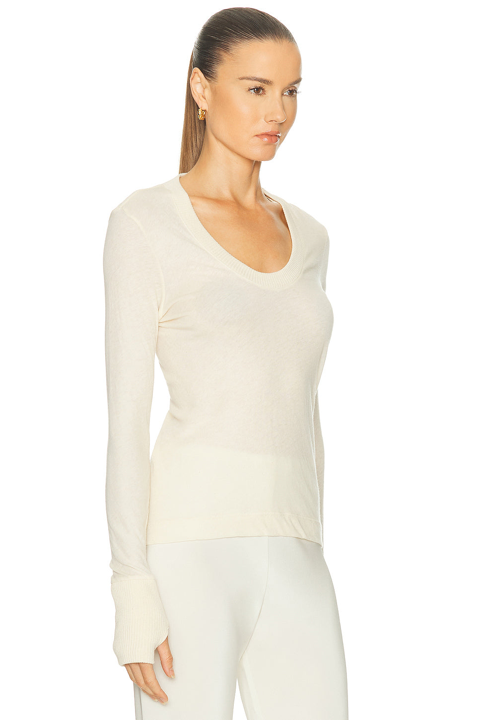 Cashmere Easy Cuffed U Neck Top