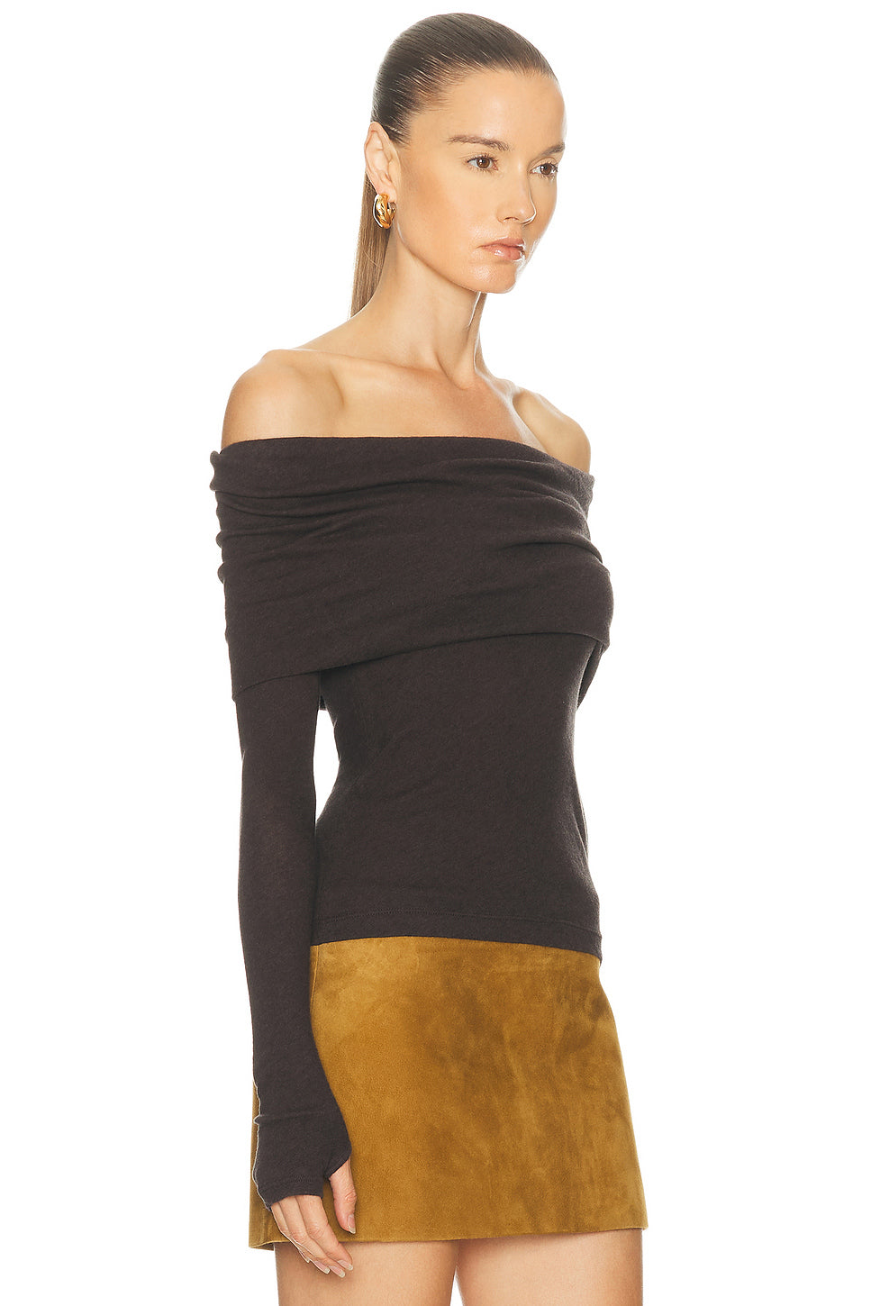 Cashmere Long Sleeve Off Shoulder Top