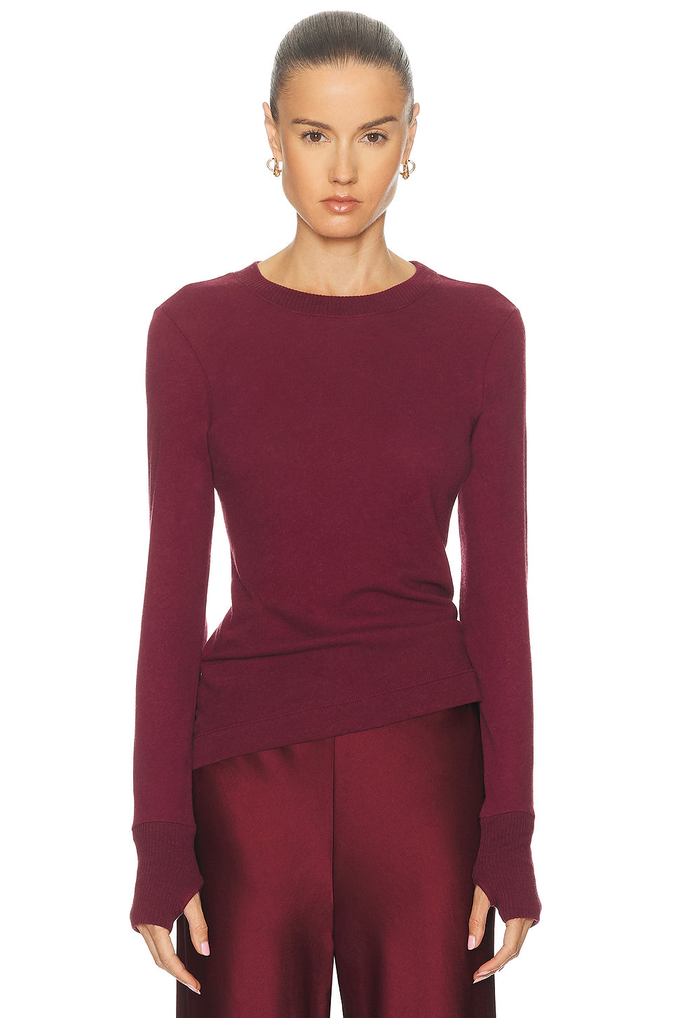 Cashmere Easy Cuffed Crewneck Top