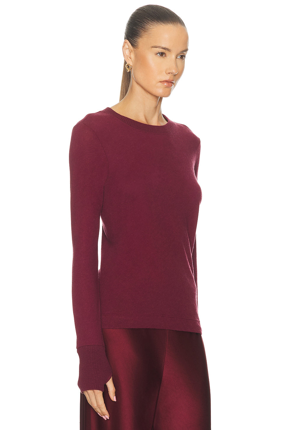 Cashmere Easy Cuffed Crewneck Top