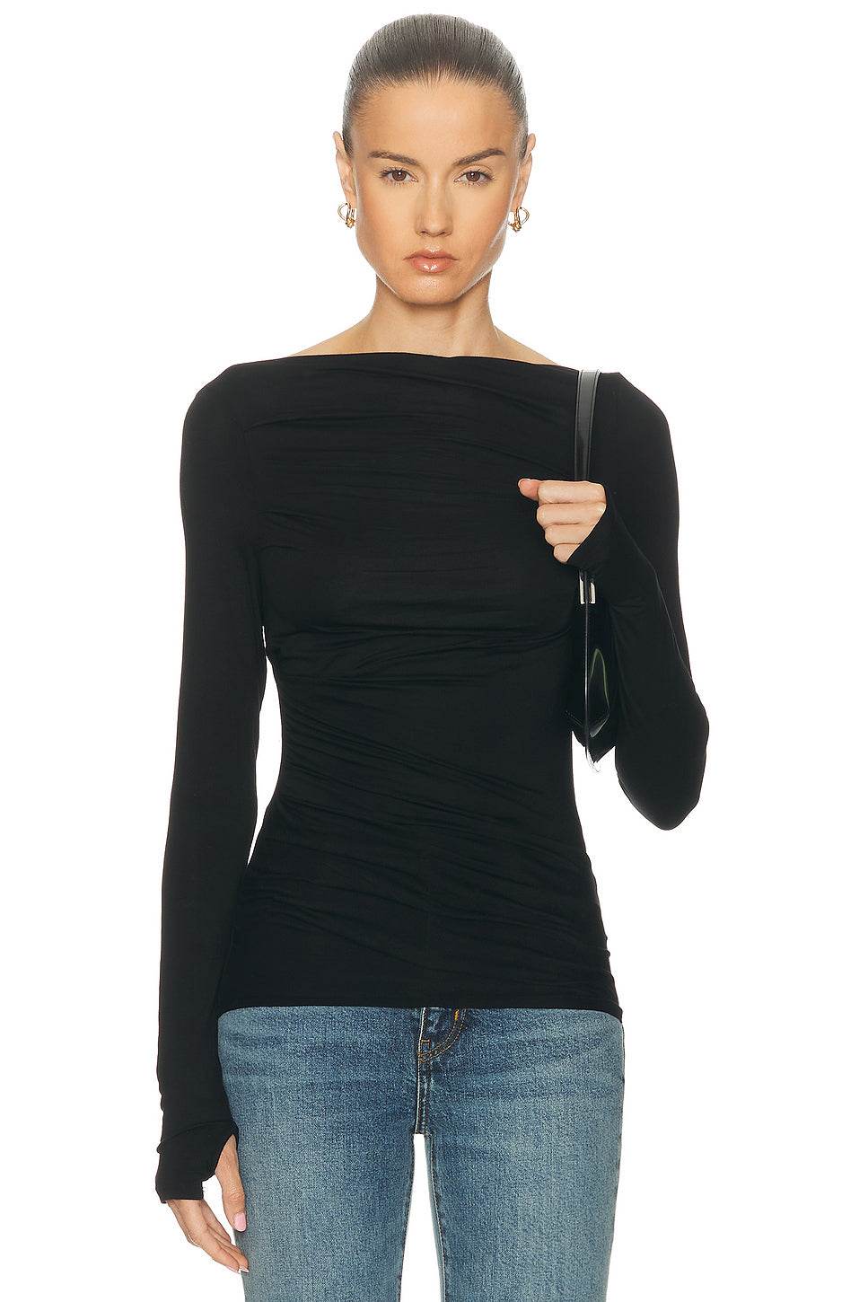 Fluid Jersey Sleeveless Draped Boatneck Top