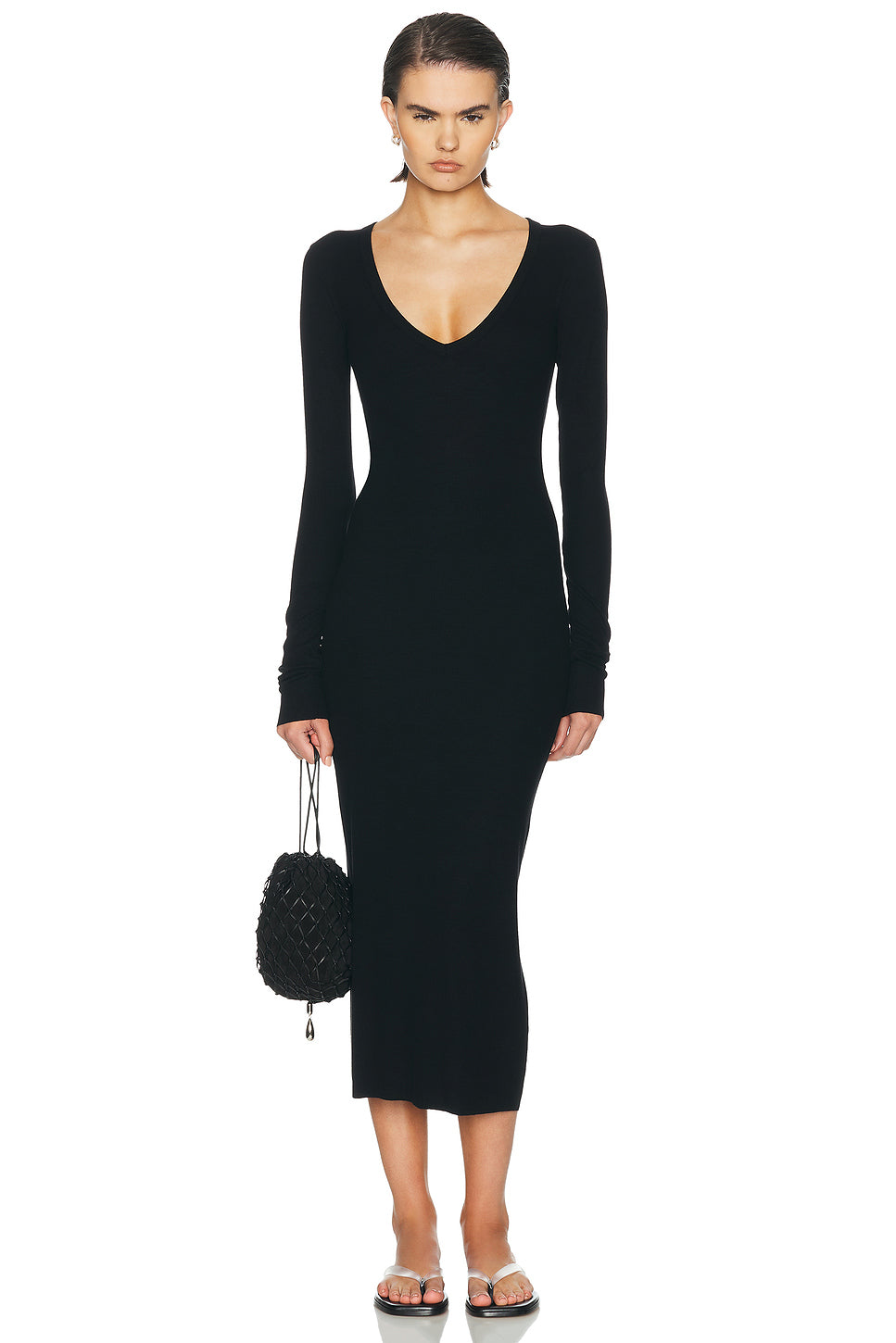 V Neck Butter Rib Midi Dress