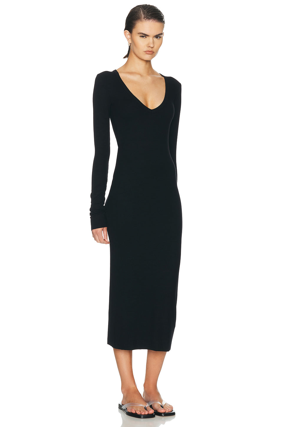 V Neck Butter Rib Midi Dress