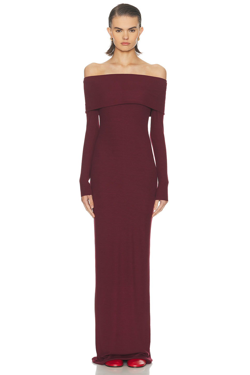 Long Sleeve Off-Shoulder Butter Rib Maxi Dress