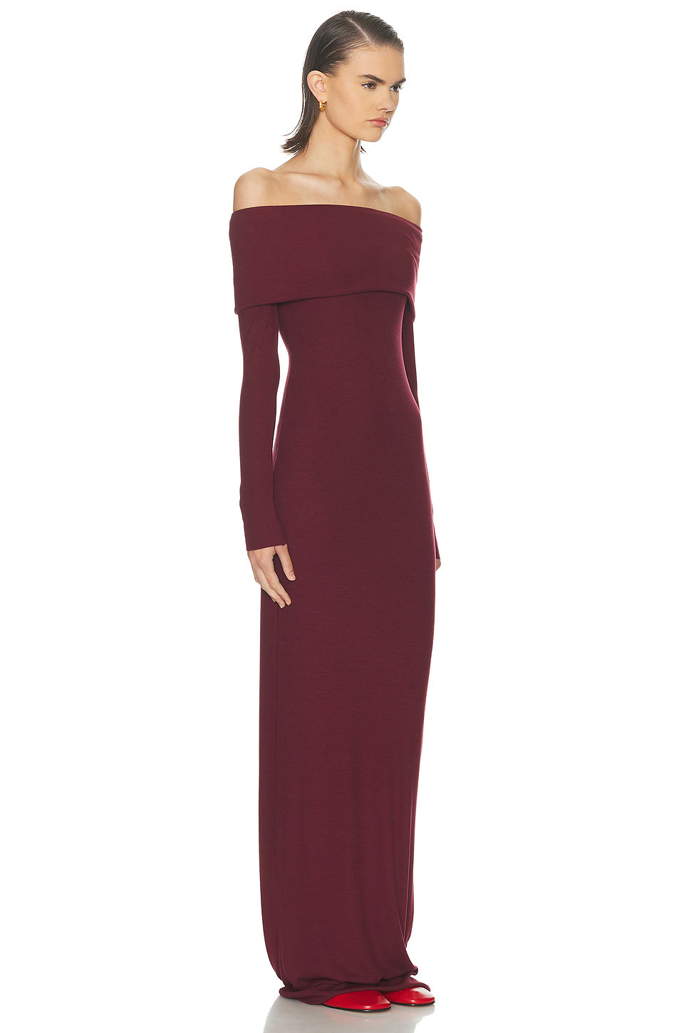 Long Sleeve Off-Shoulder Butter Rib Maxi Dress