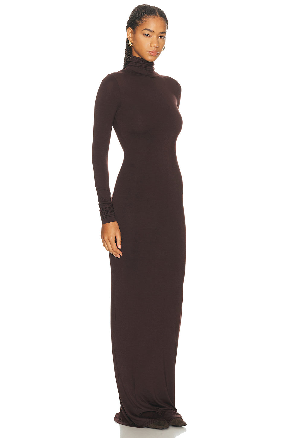Long Sleeve Turtleneck Soft Jersey Maxi Dress