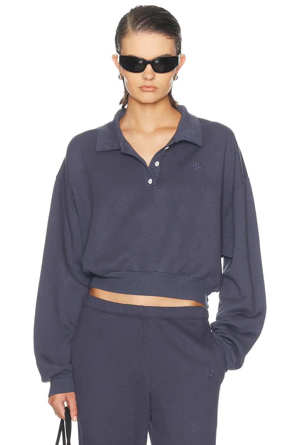 Cropped French Terry Polo Sweatshirt