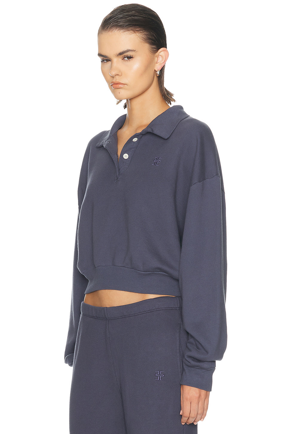 Cropped French Terry Polo Sweatshirt