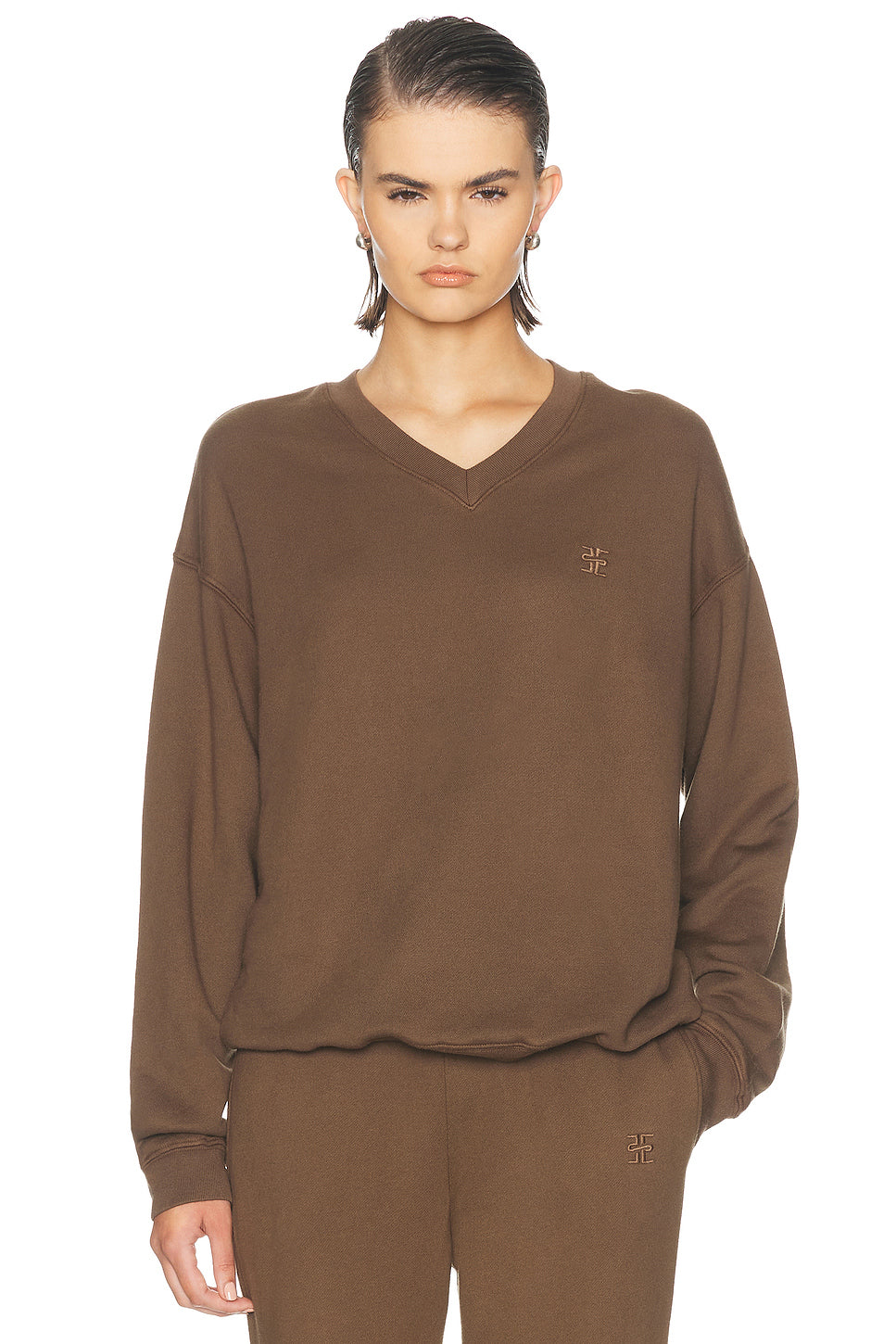 Oversized French Terry V Neck Sweatshirt