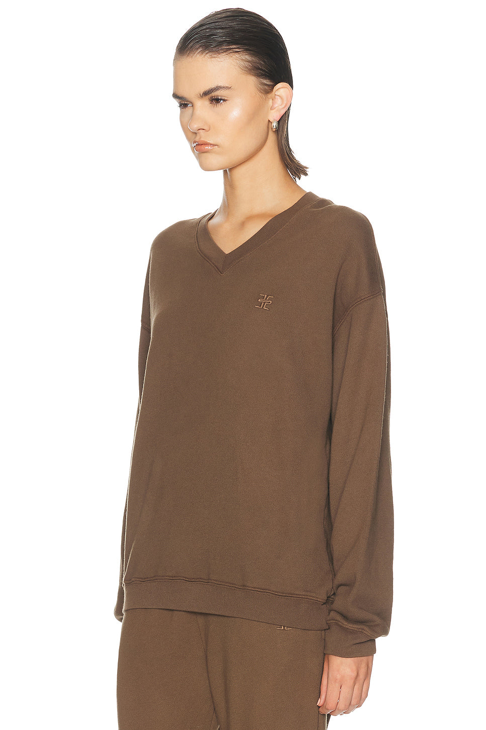 Oversized French Terry V Neck Sweatshirt