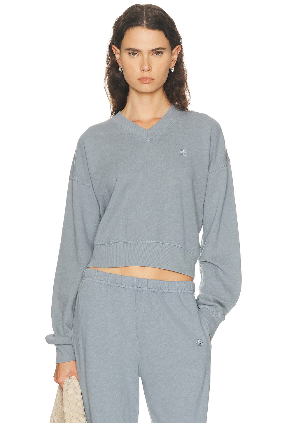 Cropped V Neck Sweatshirt