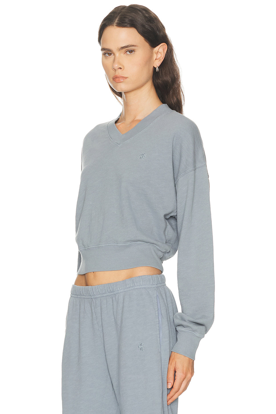 Cropped V Neck Sweatshirt
