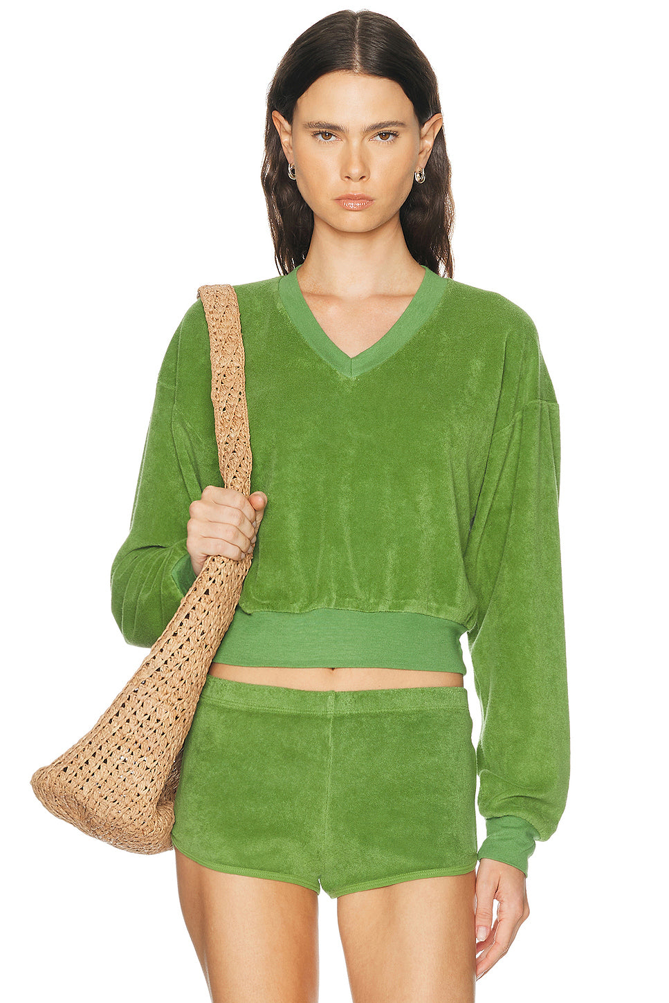 Cropped V-Neck Sweatshirt