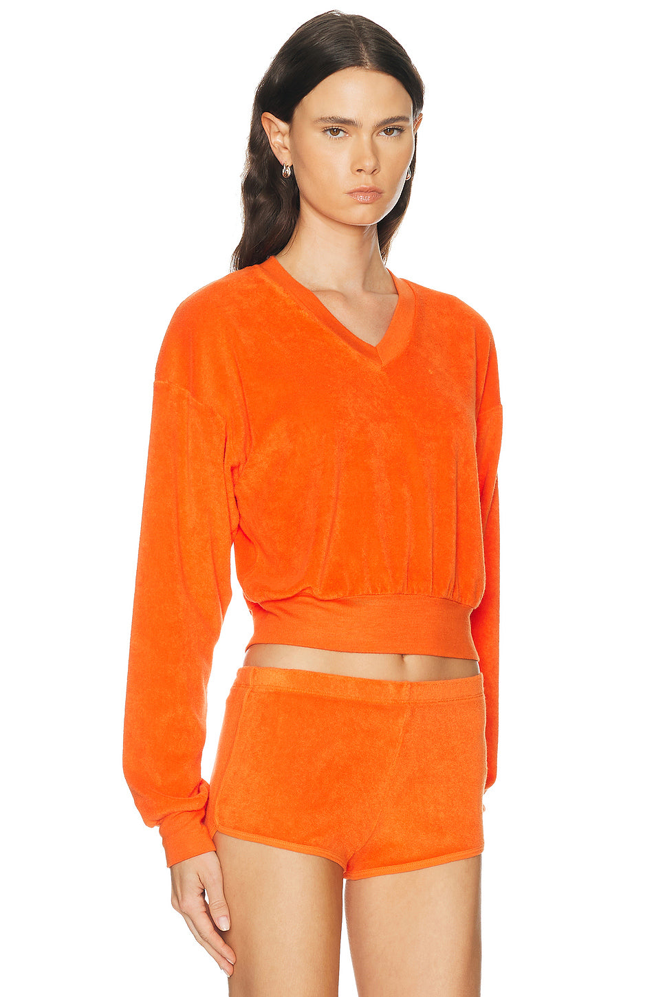 Cropped V-Neck Terry Sweatshirt
