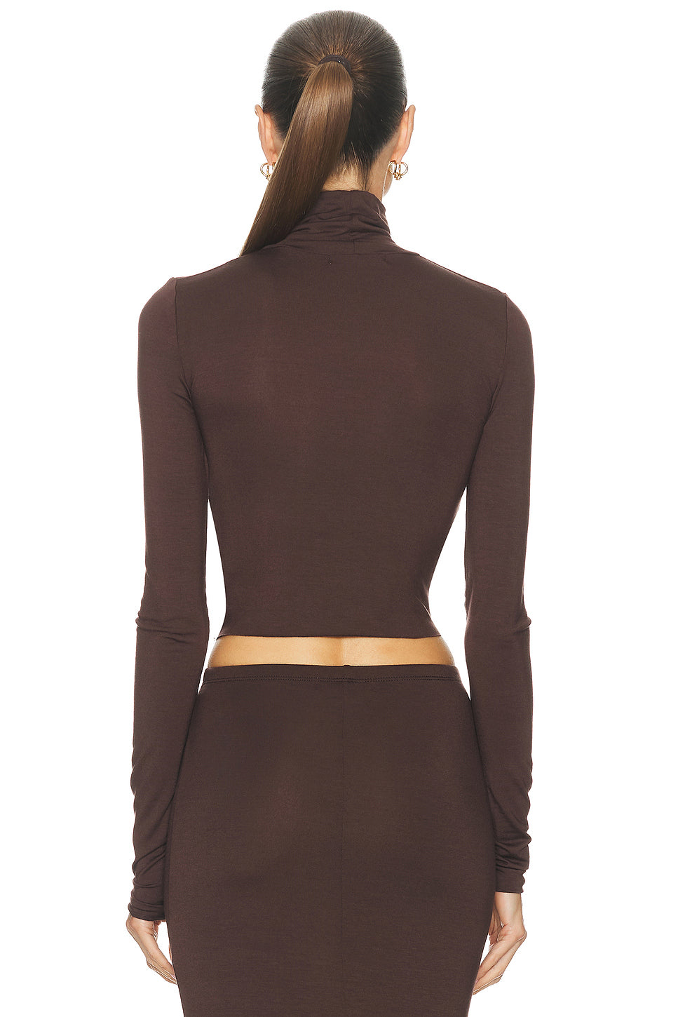 Cropped Fitted Turtleneck Soft Jersey Top