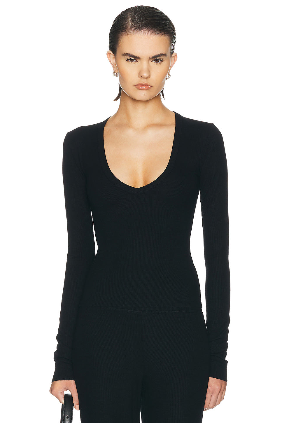 Long Sleeve Butter Rib V Neck Top
