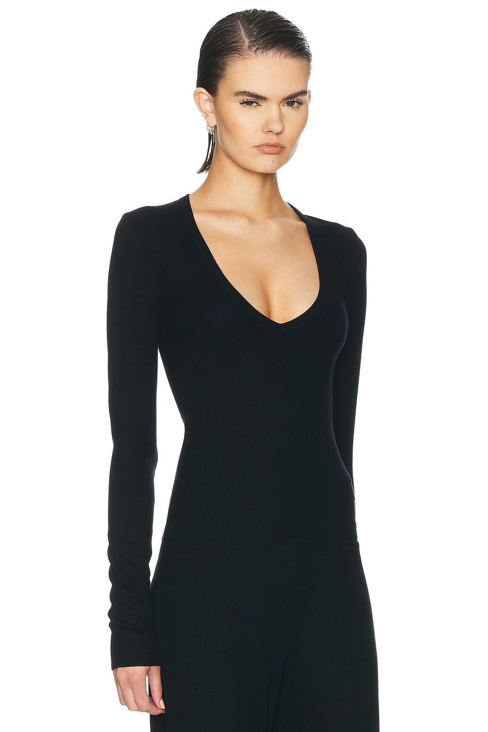 Long Sleeve Butter Rib V Neck Top