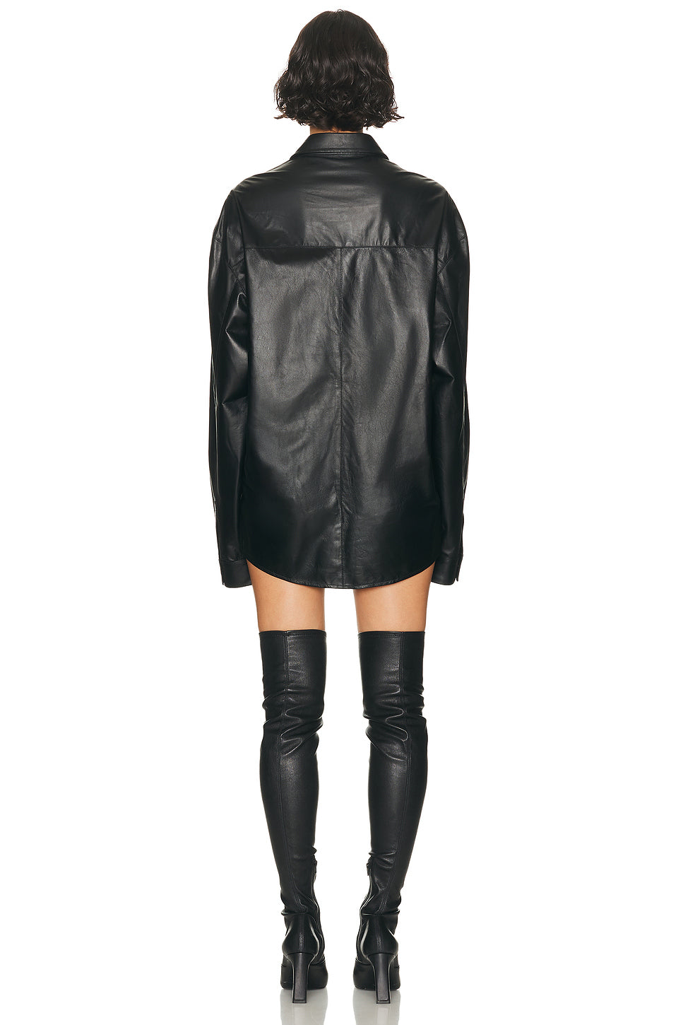 Oversize Pocket Long Sleeve Leather Dress