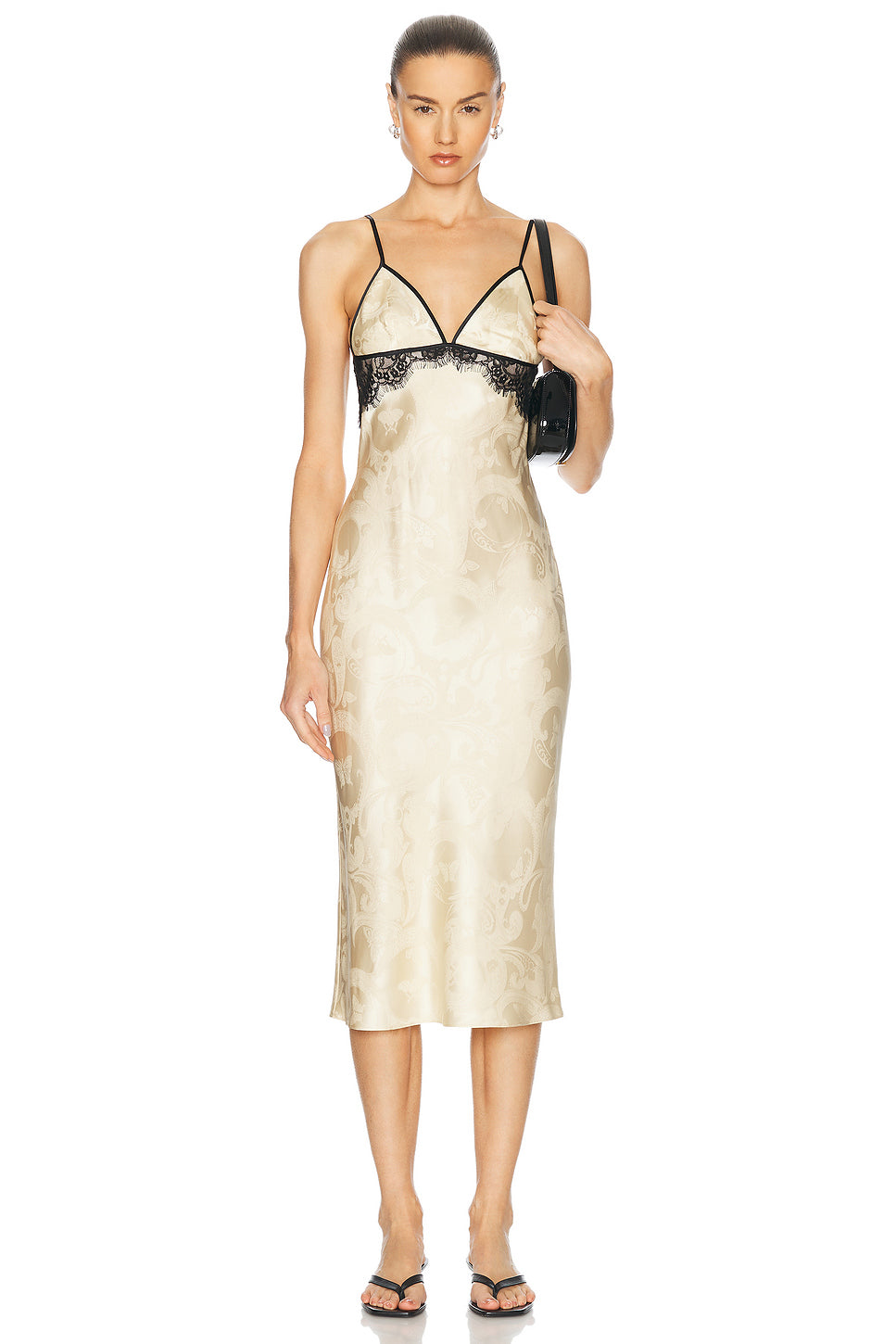 Paisley Jacquard And Lace Triangle Slip Dress