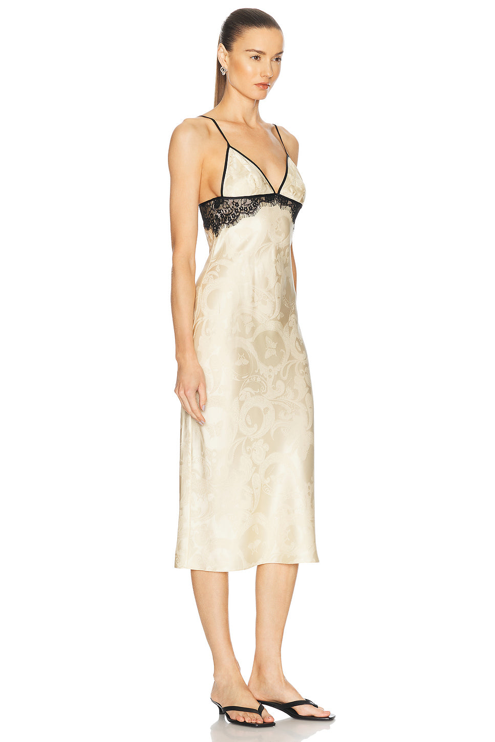 Paisley Jacquard And Lace Triangle Slip Dress