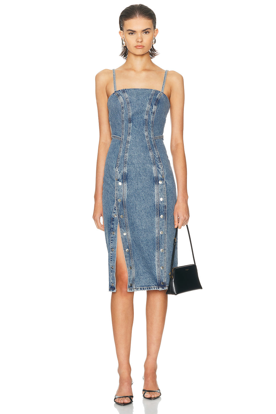 Colored Denim Midi Snap Dress