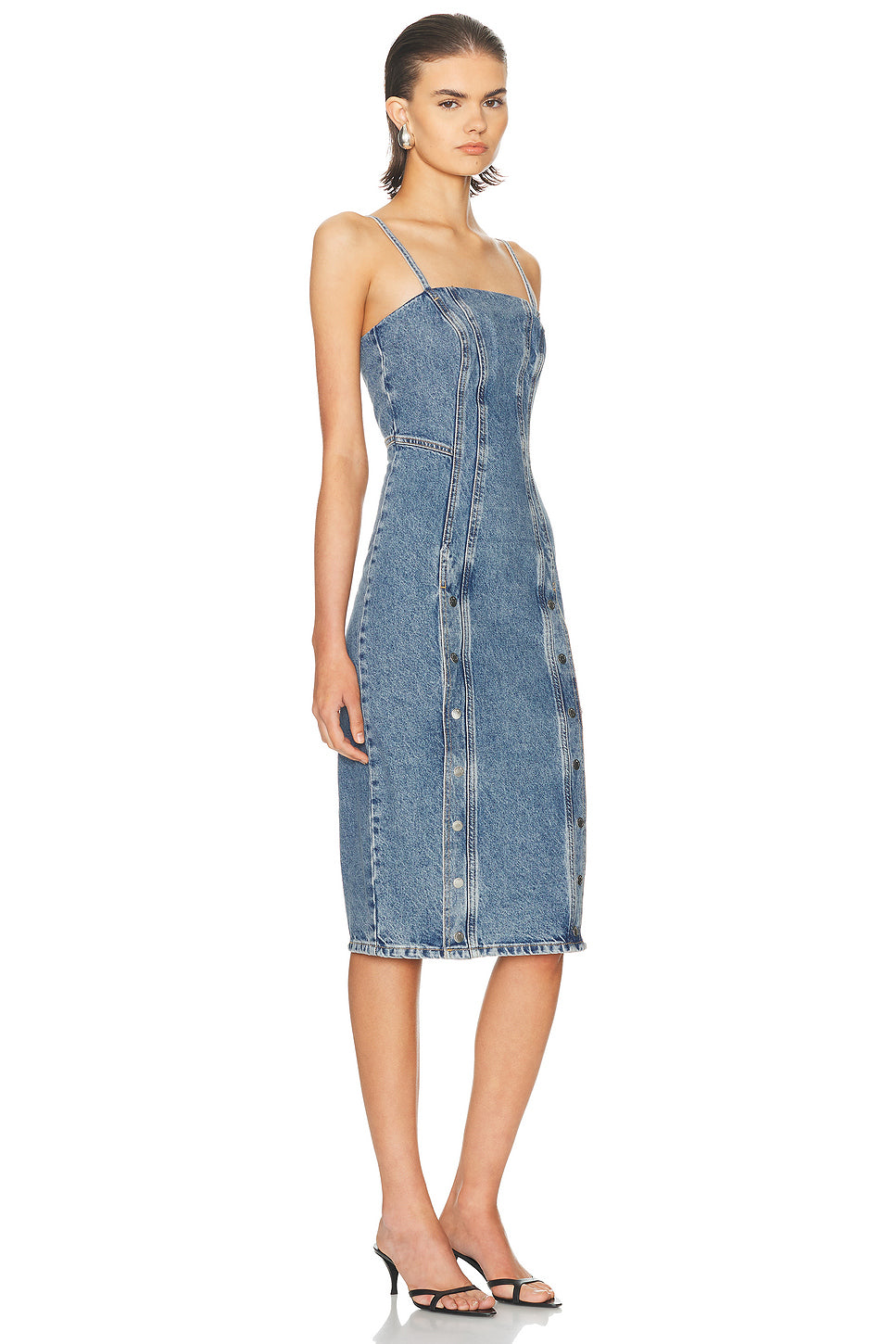 Colored Denim Midi Snap Dress