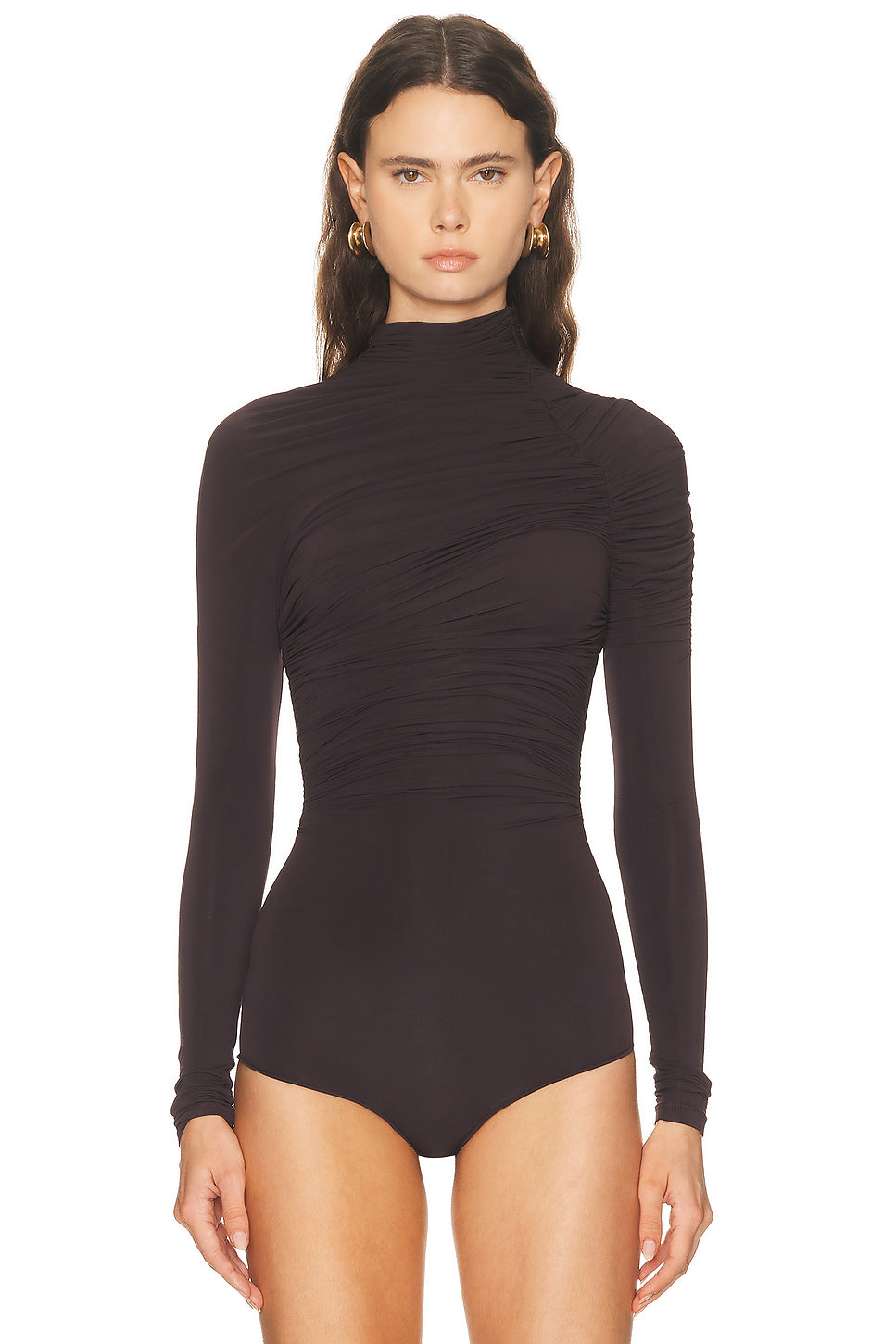 Draped Long Sleeve Top in Burgundy