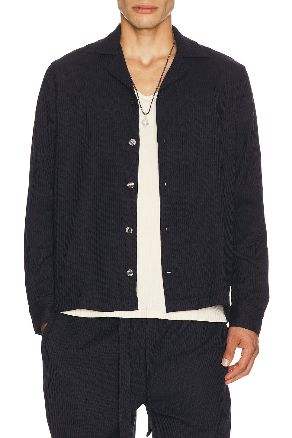Safra Wool Knitted Camp Collar Long Sleeve Shirt
