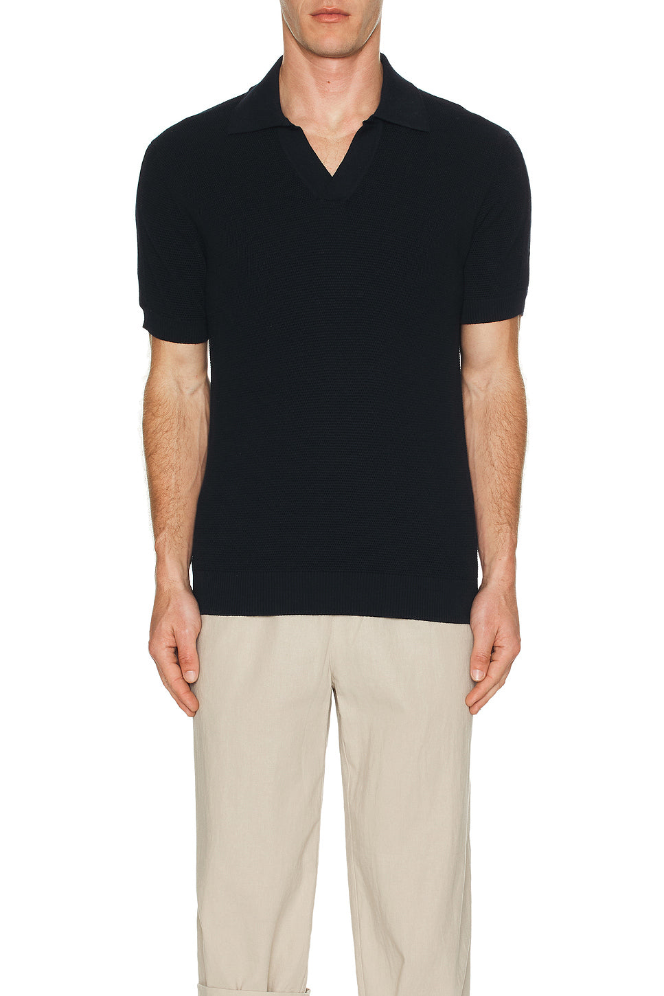 Rino Str Cotton Salt And Pepper Stitch Ss Knitted Polo