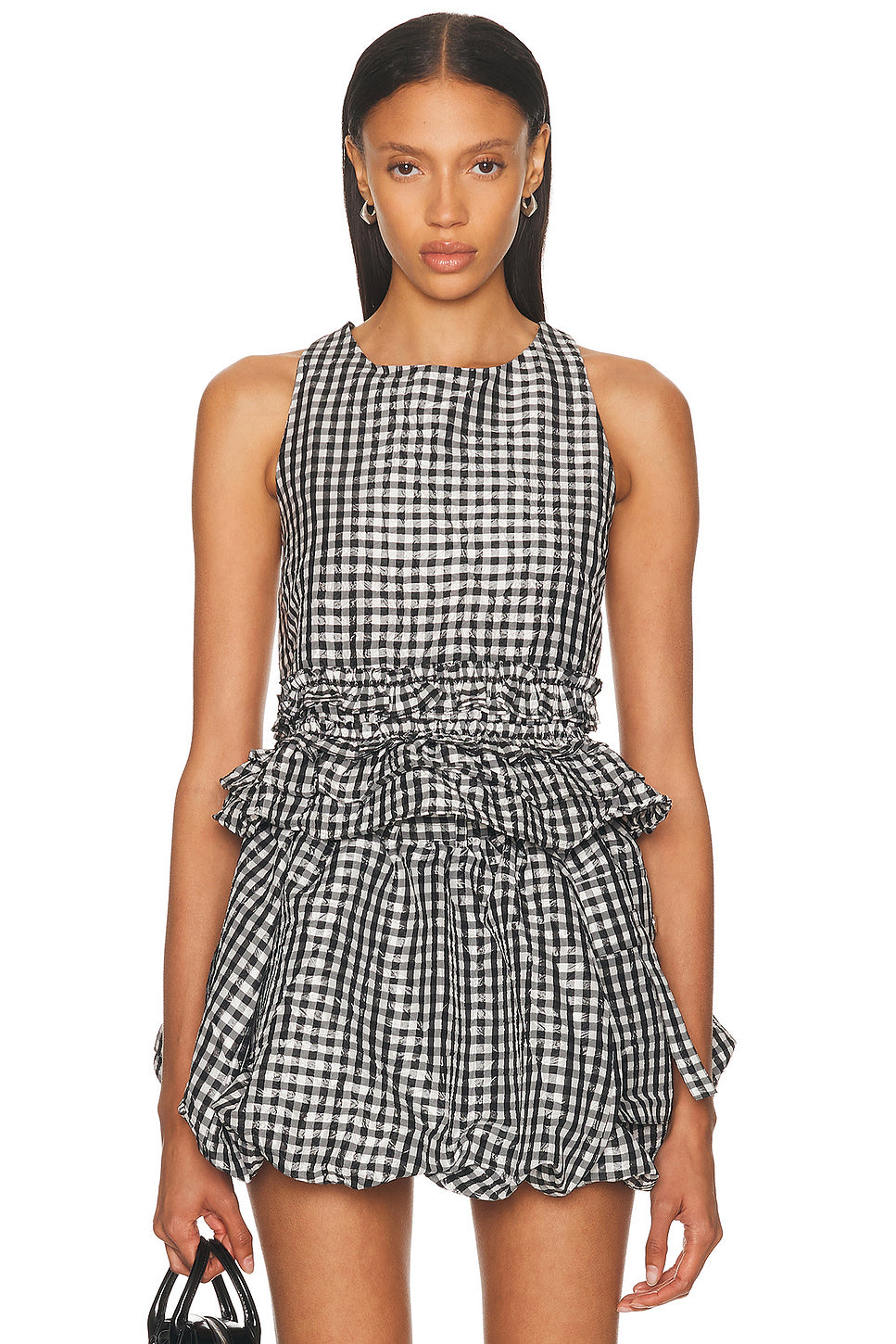 Check Open Back Frill Top