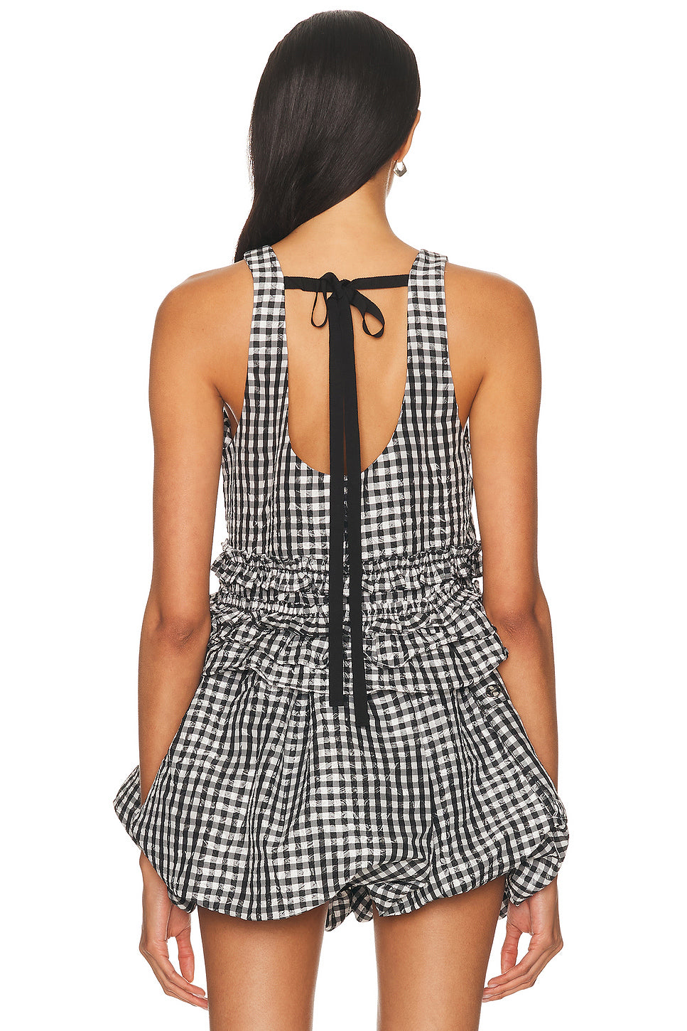 Check Open Back Frill Top