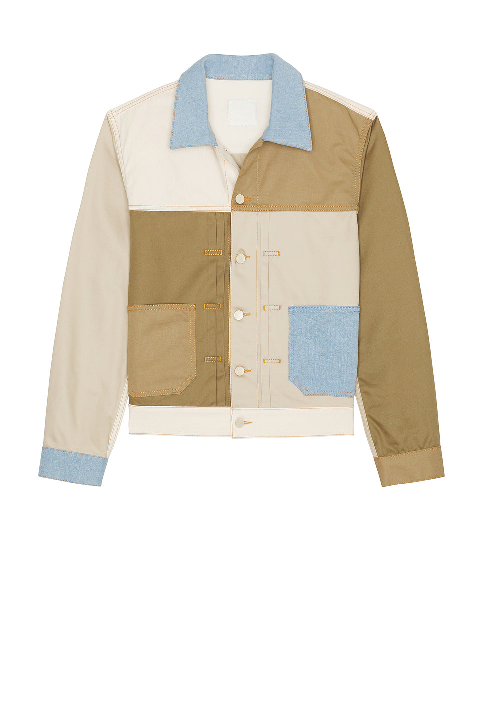 Pleated And Snapped Denim Jacket in Multicolor