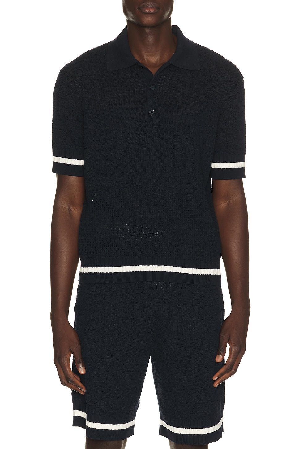 Cotton Openwork Knit Short Sleeve Polo