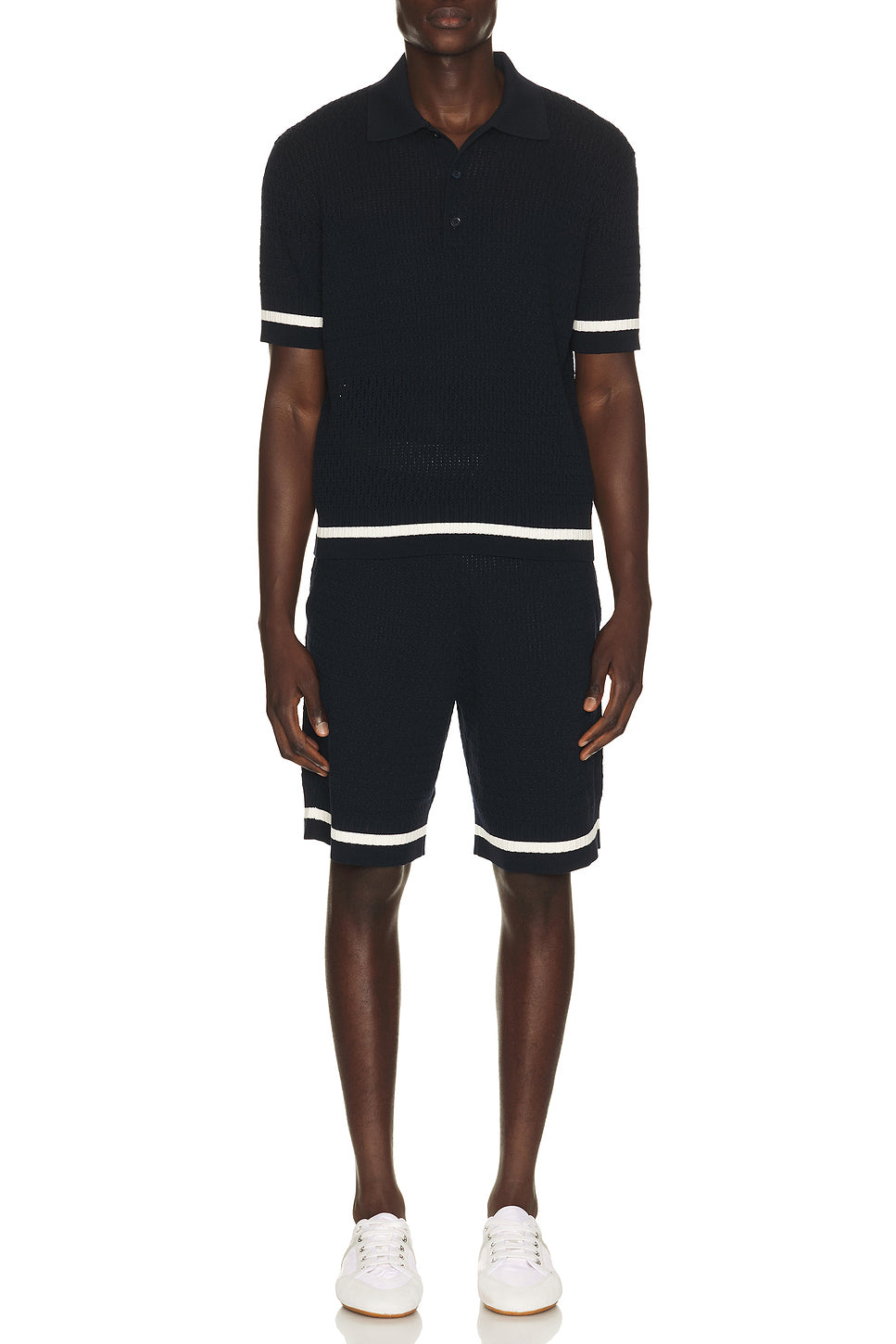 Cotton Openwork Knit Short Sleeve Polo
