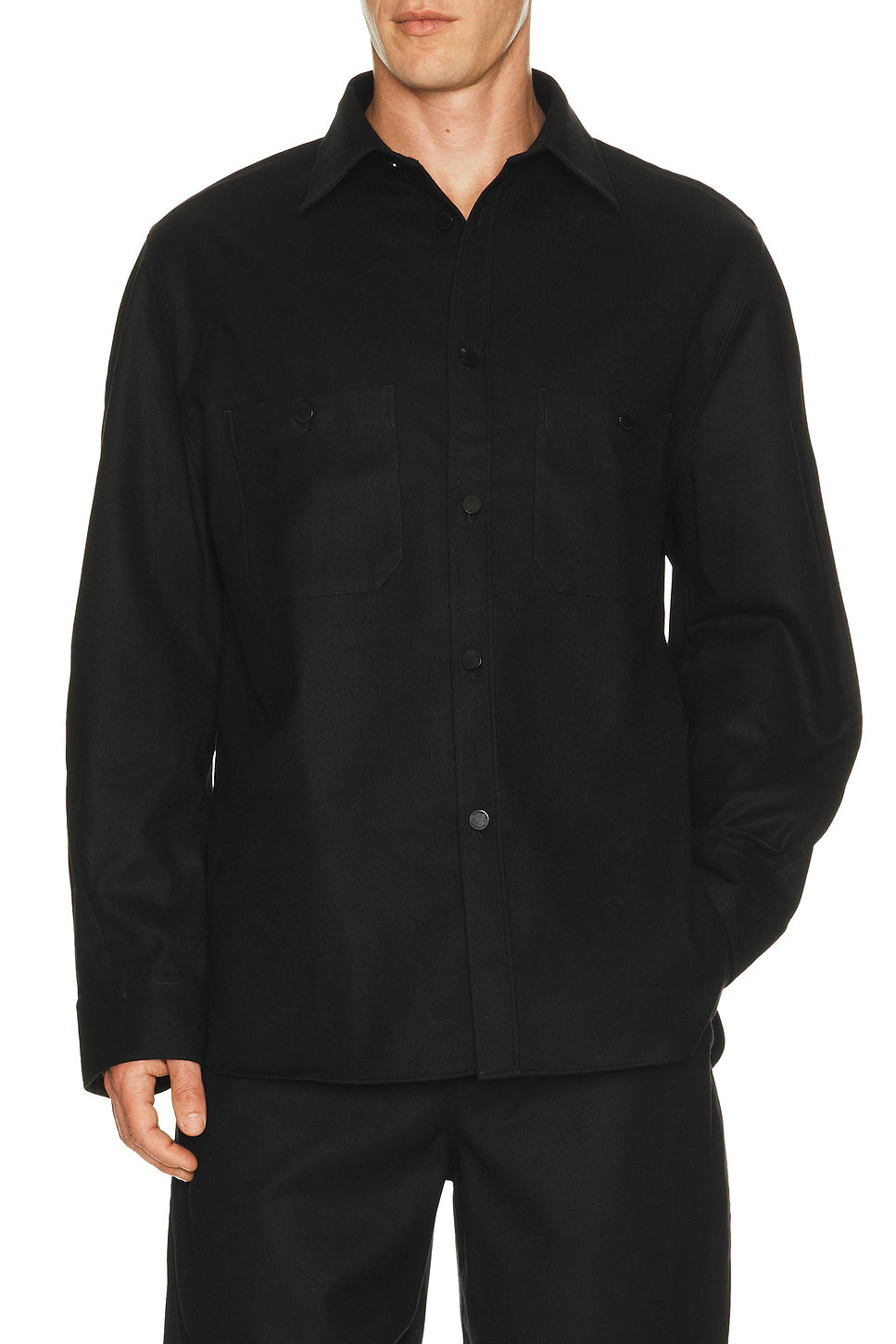 Couture Seam Dry Wool Flannel Shirt Patch Pocket