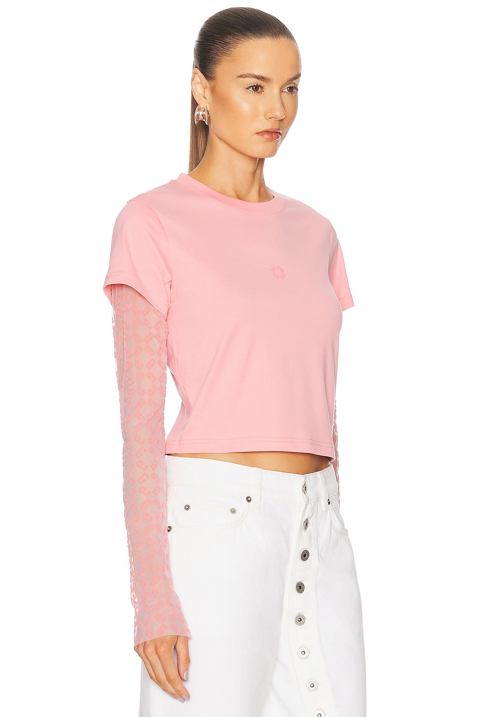 Tulle Cropped Long Sleeve Top