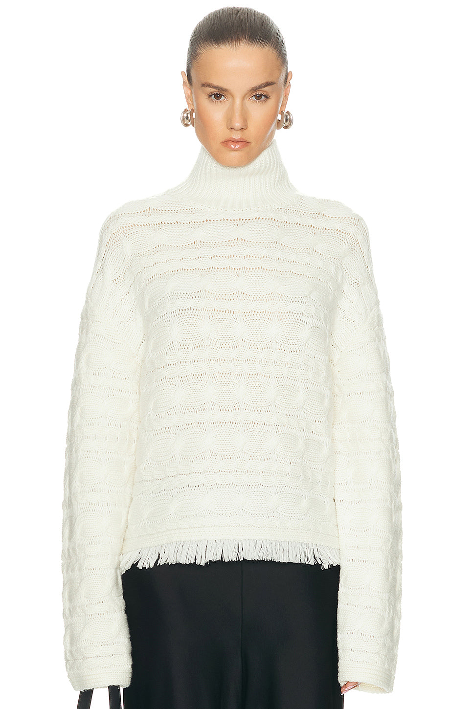 Cropped Cable Turtleneck Sweater