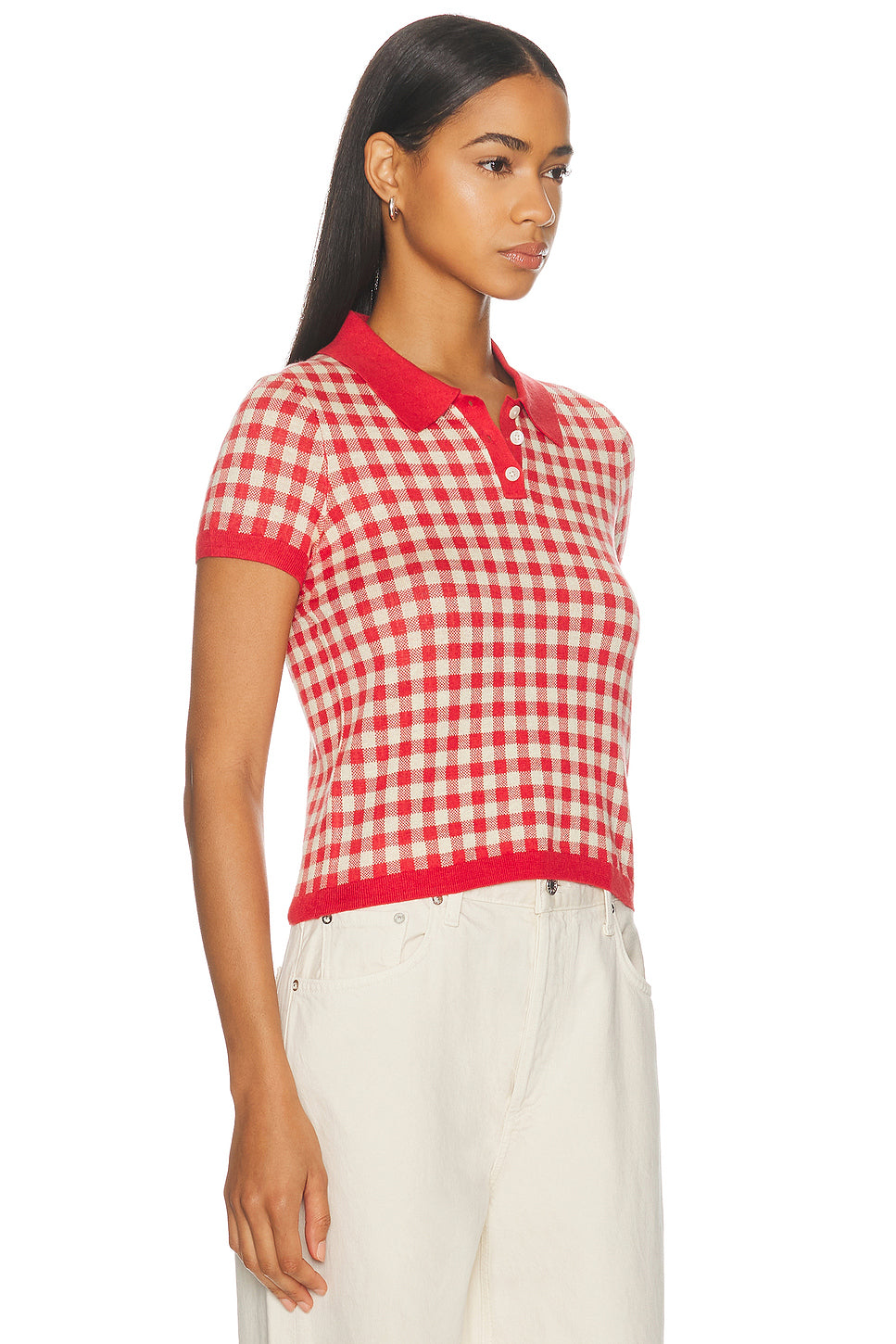 Gingham Shrunken Polo Top