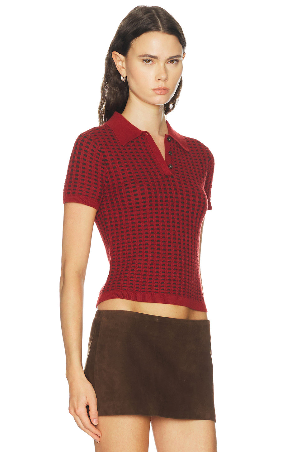 Shrunken Waffle Polo Top