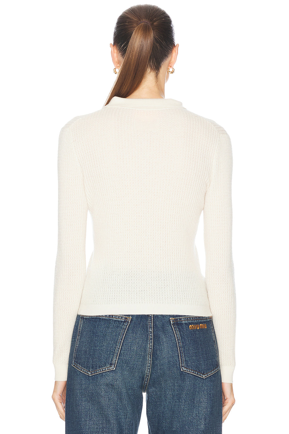 Long Sleeve Cashmere Shrunken Polo Top