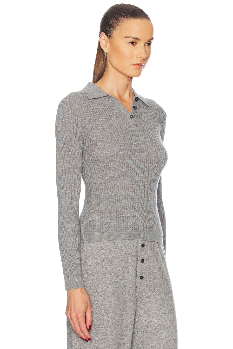 Long Sleeve Shrunken Cashmere Polo