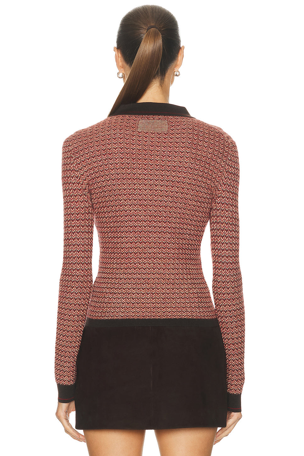 Chevron Long Sleeve Shrunken Polo Top