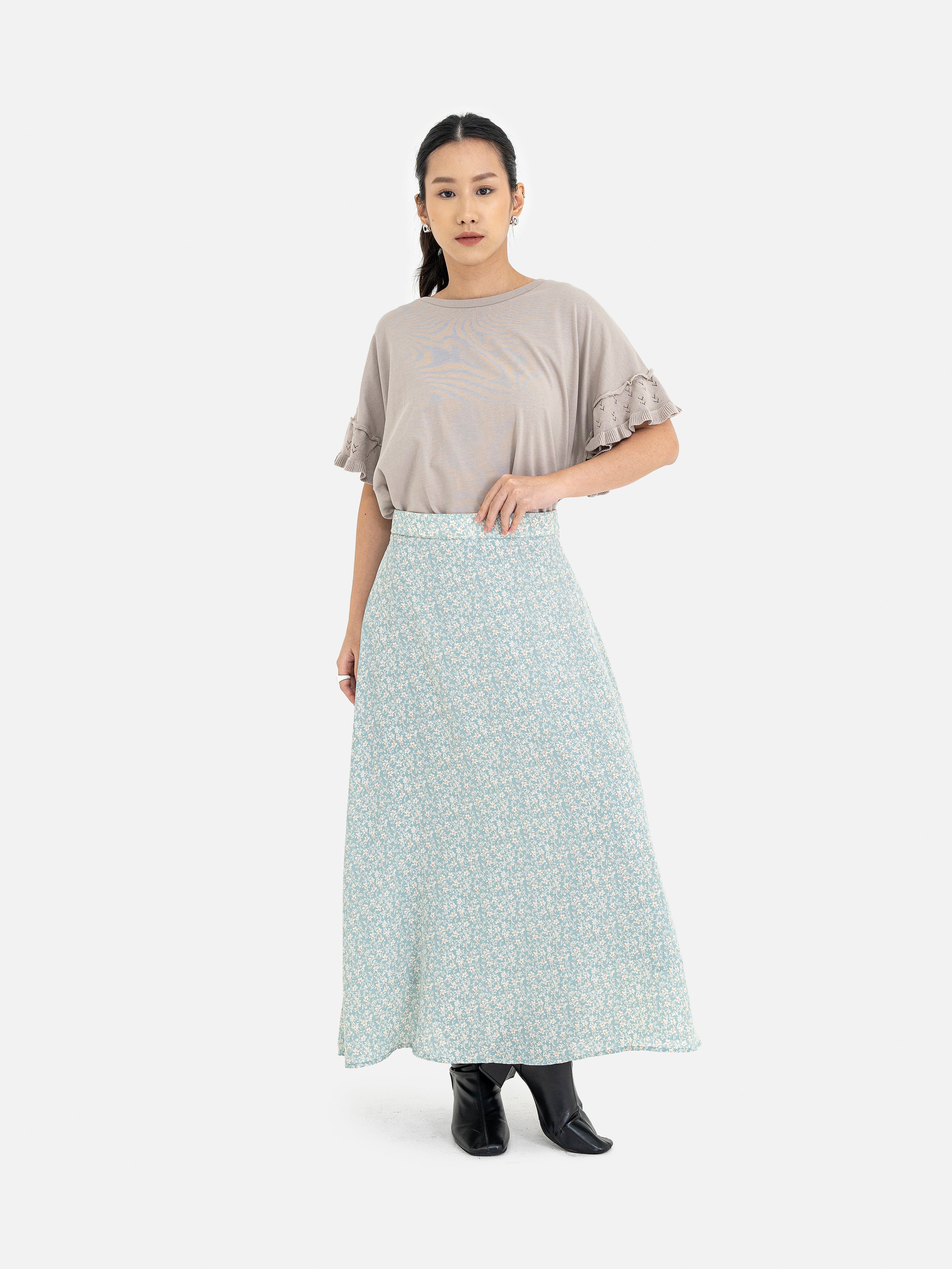 Hanano Flower Print Flared Skirt