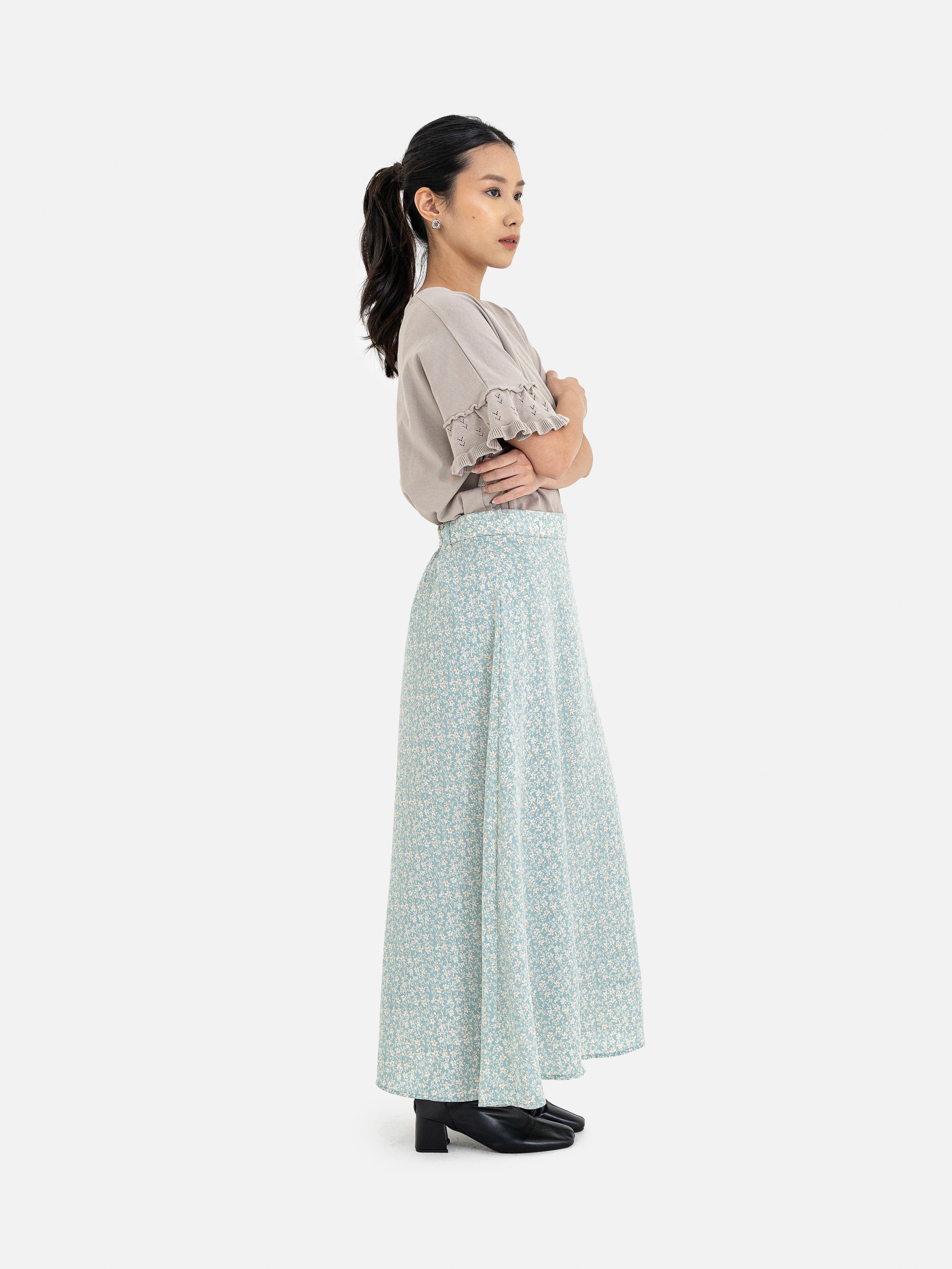 Hanano Flower Print Flared Skirt