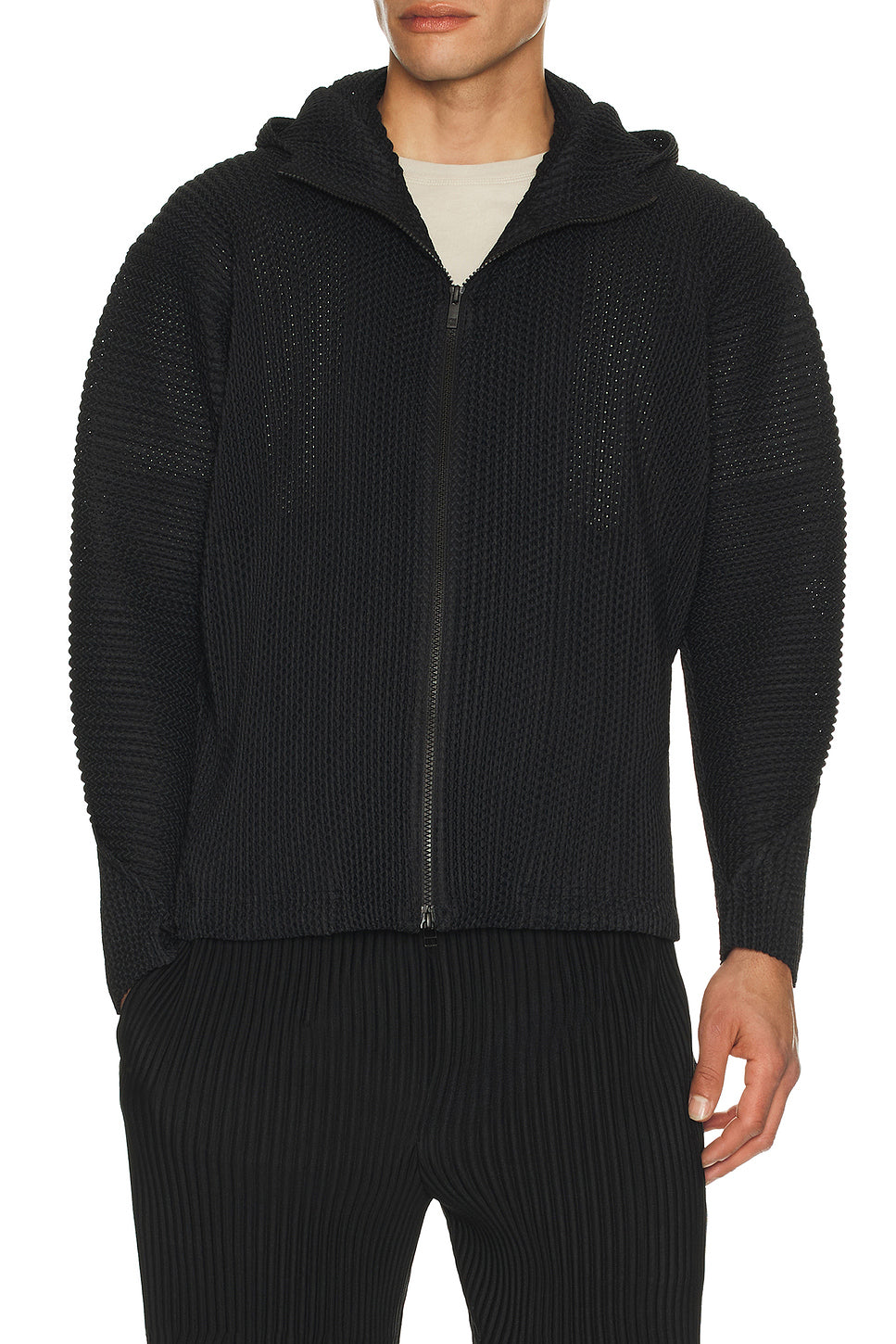 Wickerwork Mesh Full Zip Hooded Jacket